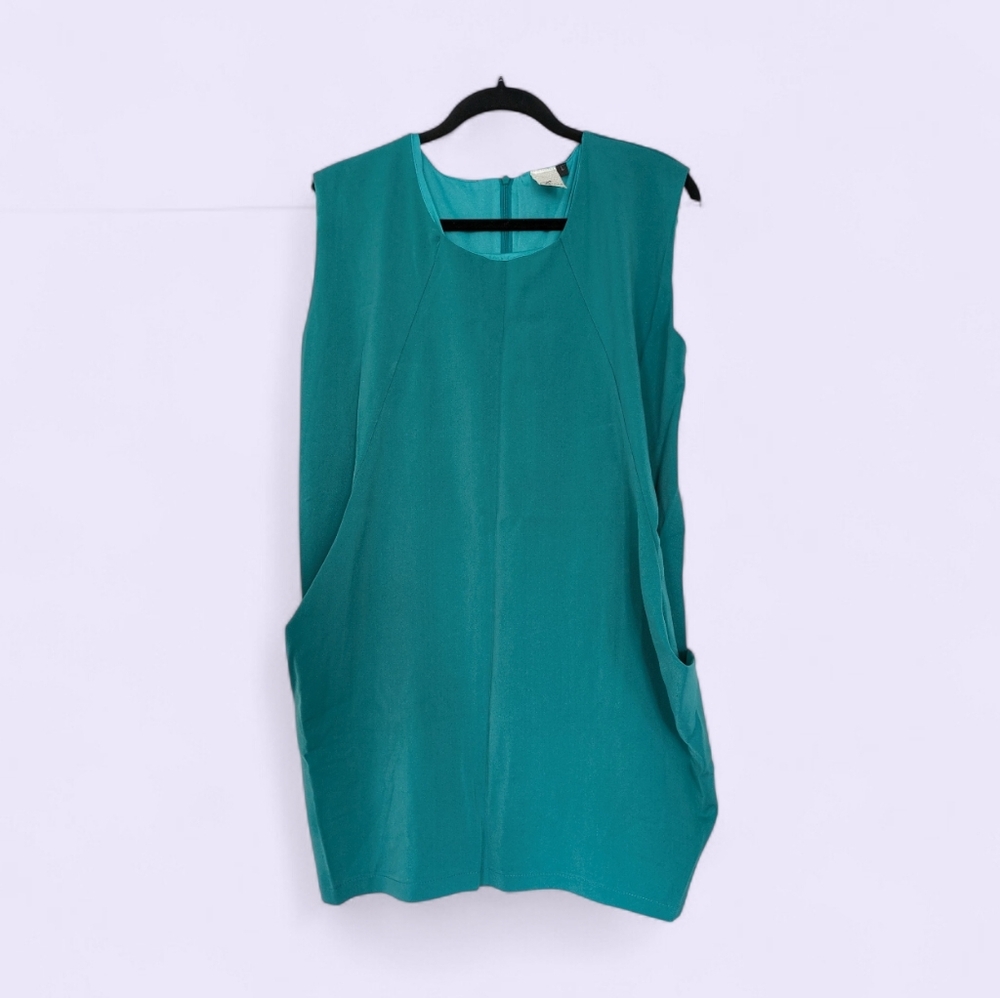 Teal Sleeveless Dress With Pockets‎